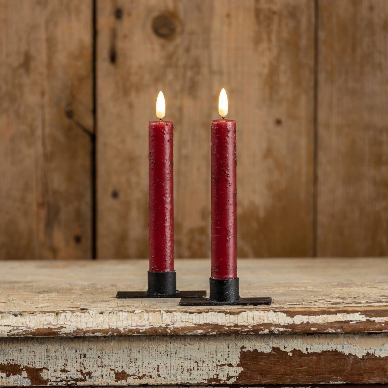 7.25 Red Flameless Taper Candle Set of two